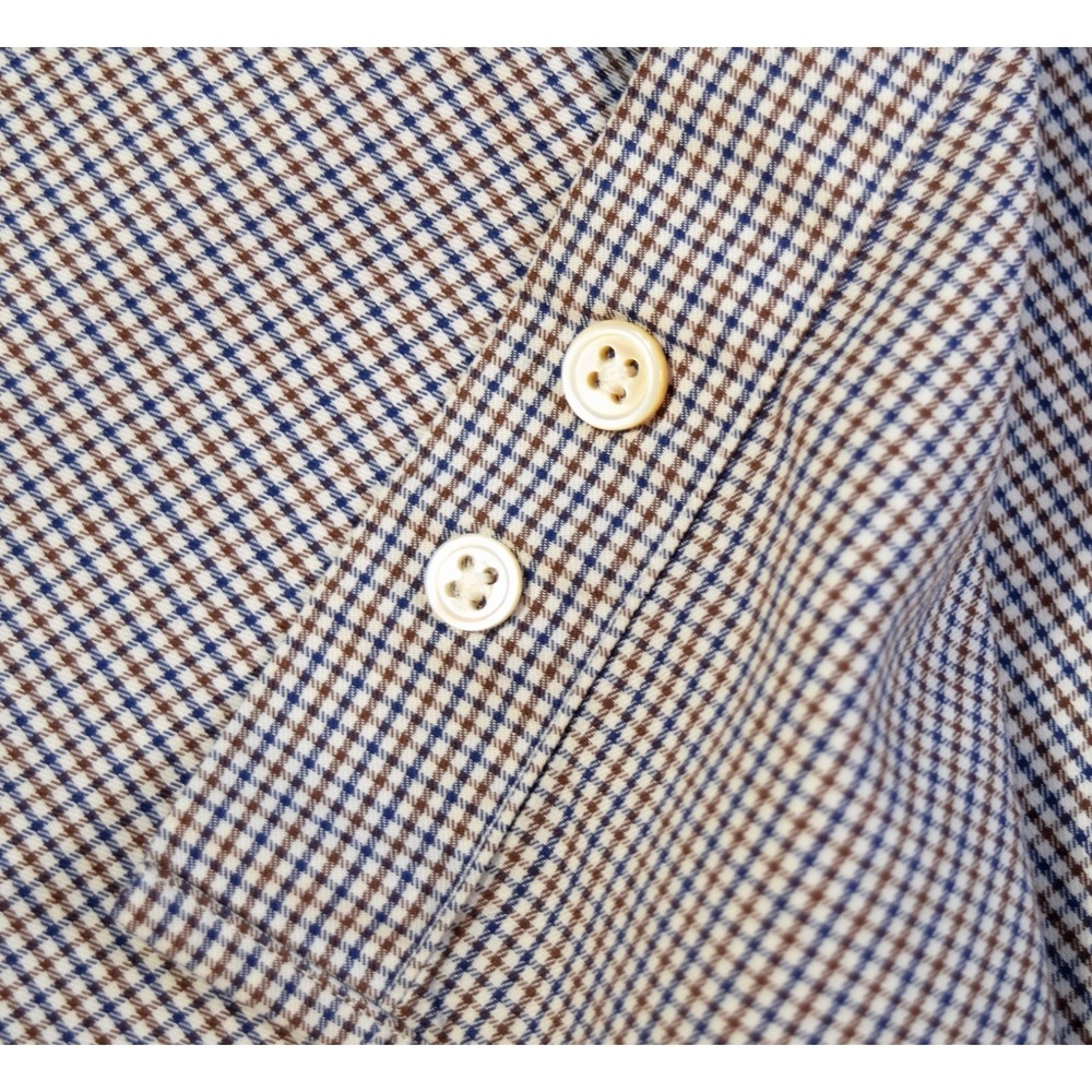 J. McLaughlin Men's L Egyptian Cotton Button Down Shirt Blue Brown Micro Check - Picture 13 of 13